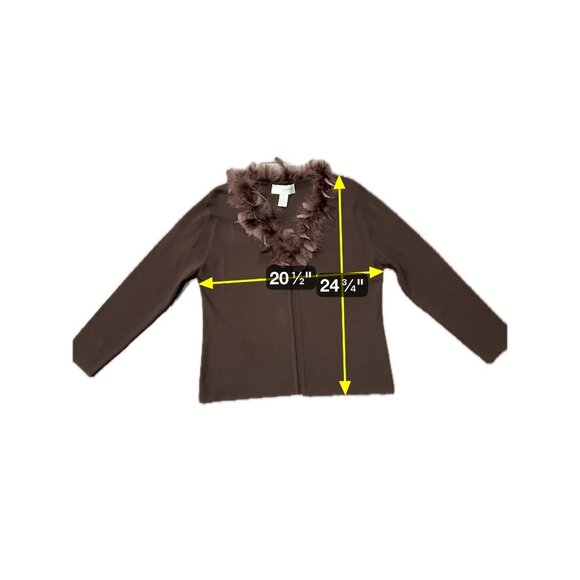 Victoria Harbour Brown Feather Trim Cardigan Sweater Sz XL - Picture 6 of 8